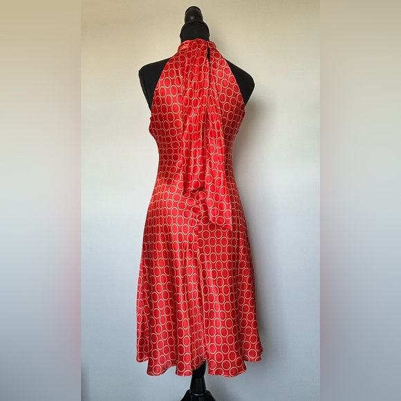 New Women’s Donna Ricco Silk Tie Neck Dress in Orange With Gold Circles Size 6P - Picture 8 of 16
